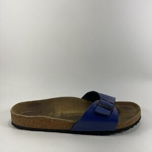 Birkenstock Madrid Slide Sandals Womens Size 40 US 9-9.5 Blue Patent Leather
